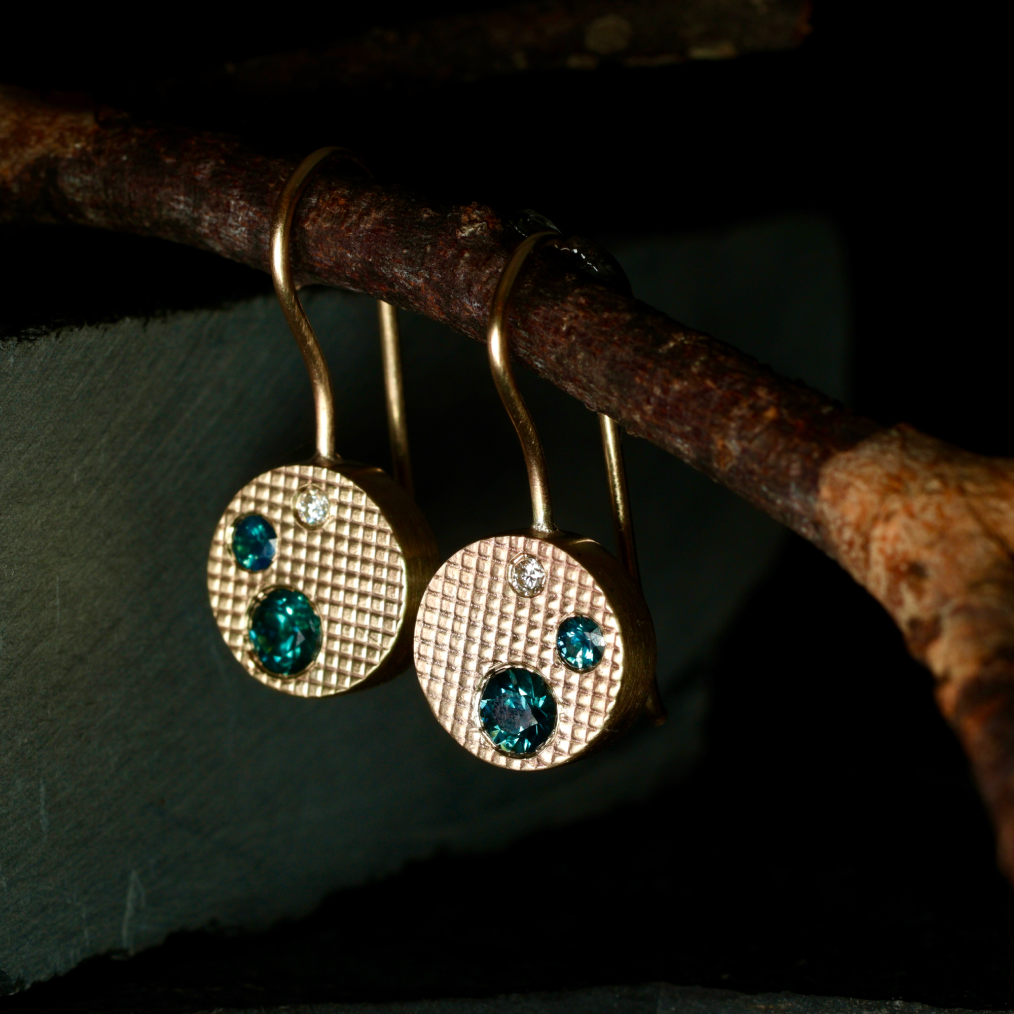 Stratum Earrings – 9ct yellow gold, sapphire, diamond 2 Stratum Earrings – 9ct yellow gold, sapphire, diamond - Image 2