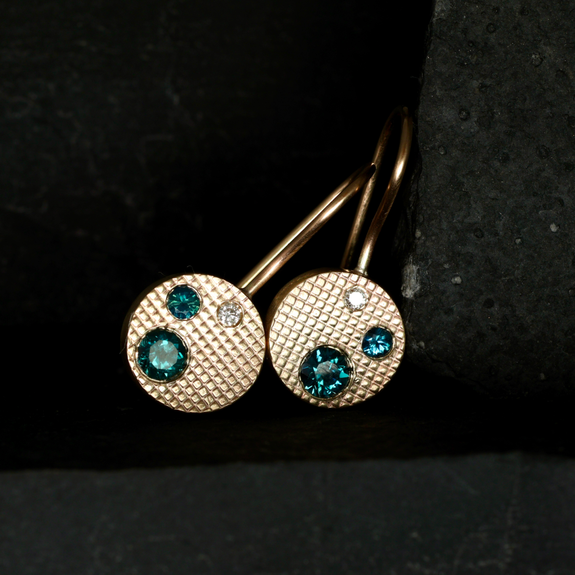 Stratum Earrings – 9ct yellow gold, sapphire, diamond 4 Stratum Earrings – 9ct yellow gold, sapphire, diamond - Image 4