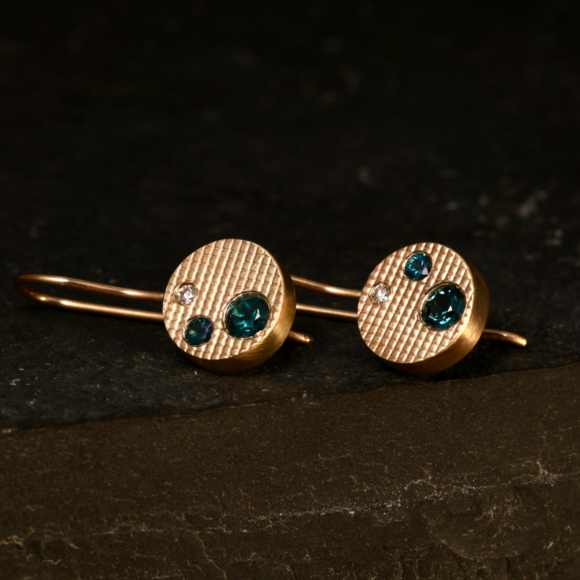 Stratum Earrings – 9ct yellow gold, sapphire, diamond 3 Stratum Earrings – 9ct yellow gold, sapphire, diamond - Image 3